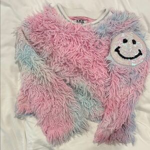 MIA Fuzzy Sweater with Sequin Smiley